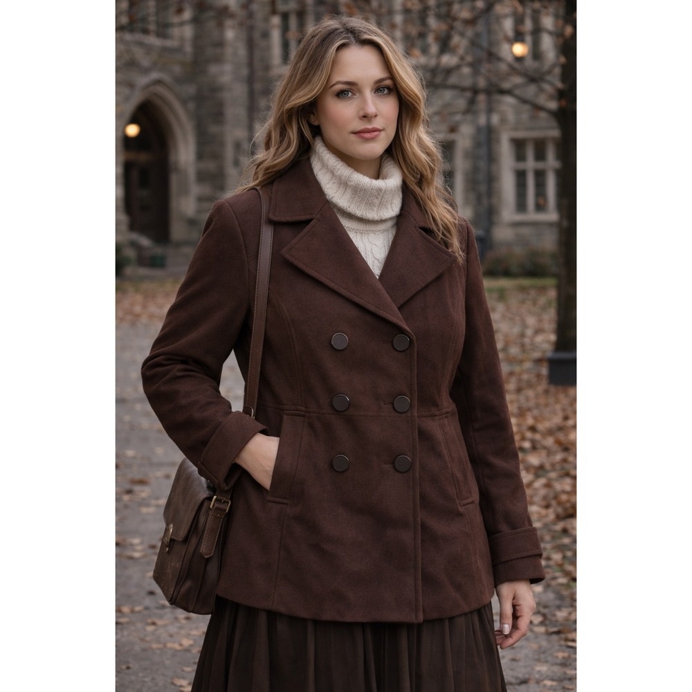 New York & Company Brown Wool Blend‎ Peacoat Dark Academia Classic Size 14